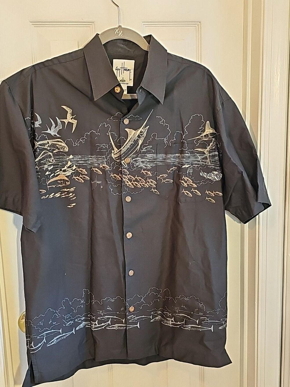 Guy Harvey  Swordfish Fishing Shirt Medium Front Back Design Aftco Blue Water